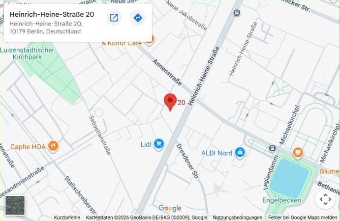 Statischer Kartenausschnitt zur Zahnarztpraxis Dr. Kai P. Müller in der Heinrich-Heine-Straße 20
